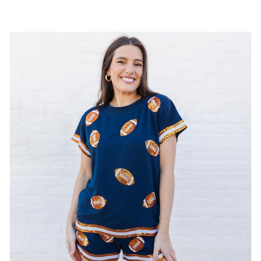 NWT Mary Square Ginny Sequin Game-day Football Set in Navy/Orange